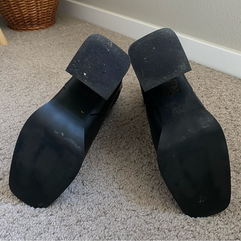 Square Toe Black Leather Booties - image 7